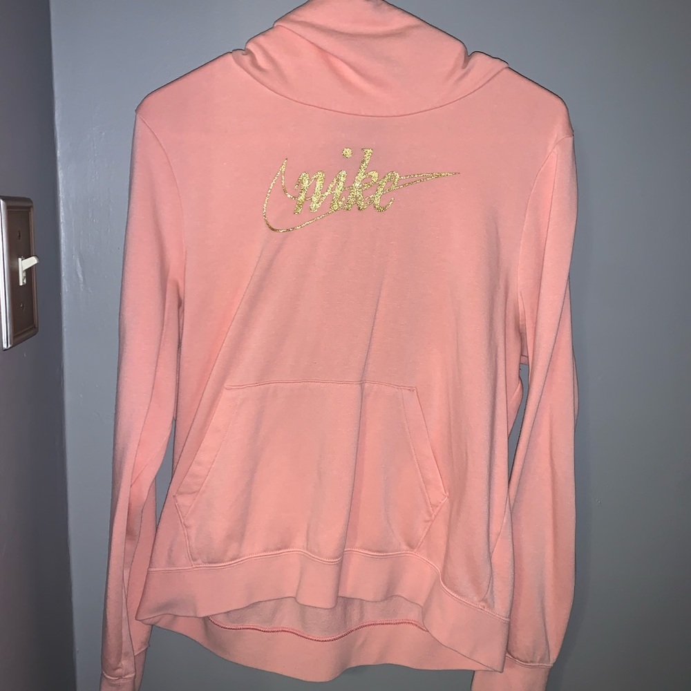 Coral / Salmon colored Cowel neck Nike hoodie